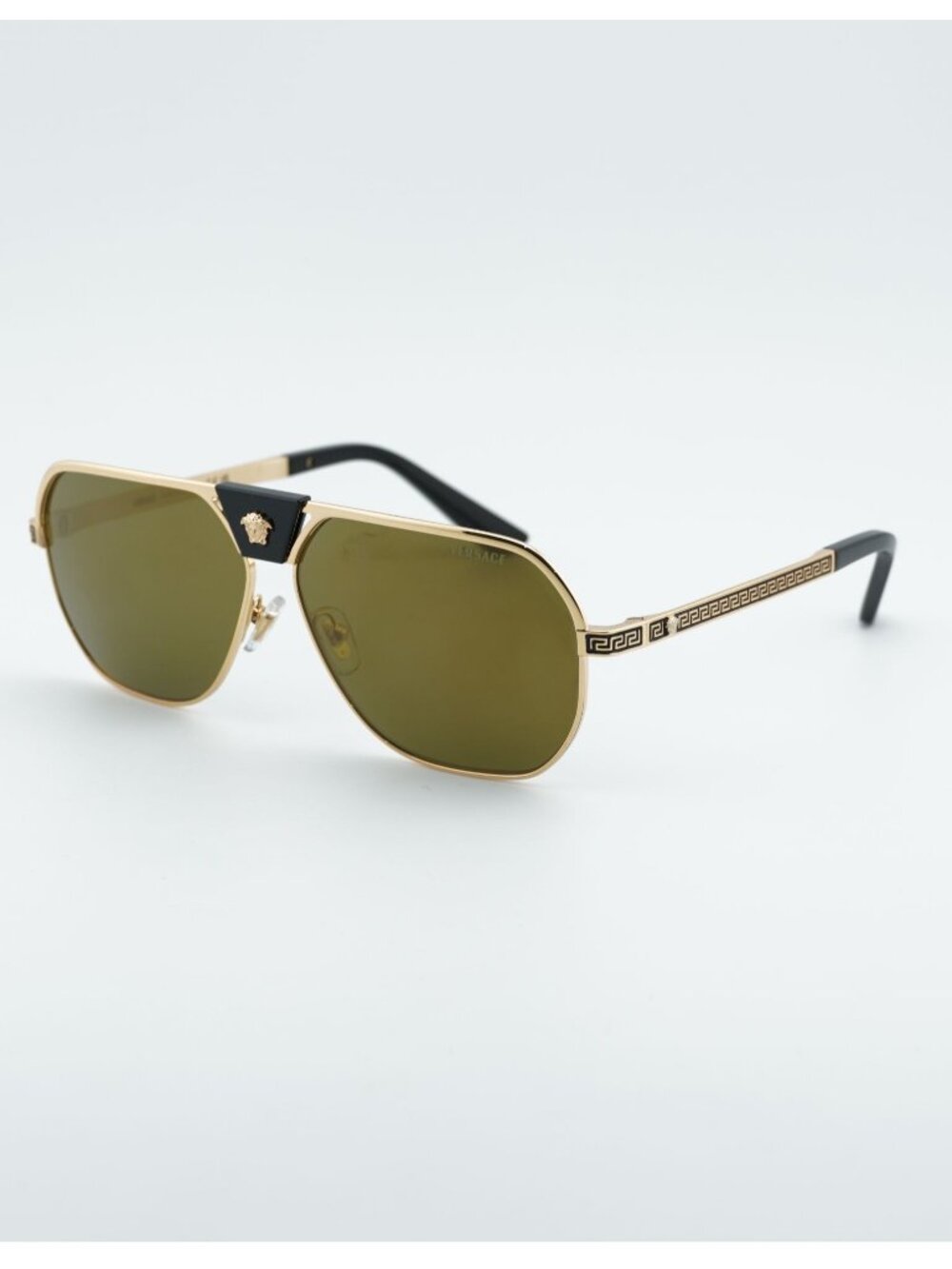 Versace VE2294 10025A Sunglasses Gold Aviator Frame, Brown with Gold Lenses